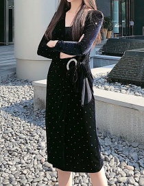 Fashion Black Sequined Velvet V-neck Lace-up Dress