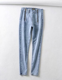 Fashion Light Blue Washed Zip Stretch Jeans