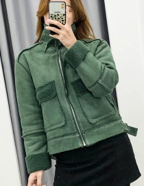 Fashion Green Fur One Collar Jacket