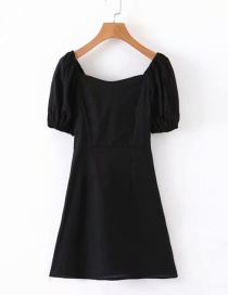 Fashion Black Puff Sleeve Cotton Dress