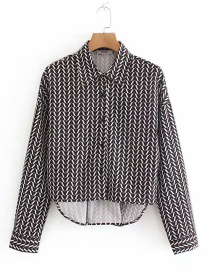 Fashion Black Geometric Print Lapel Shirt