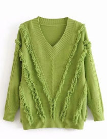Fashion Green V-neck Beard Knitted Sweater