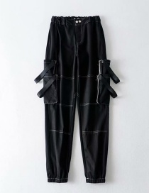 Fashion Black Contrast Overalls With Large Web Pocket