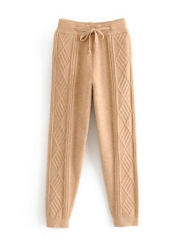 Fashion Camel Twisted Lace-up Knitted Pants
