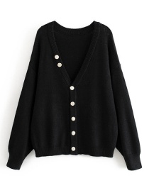 Fashion Black Irregular Multi-button Knitted V-neck Sweater Cardigan