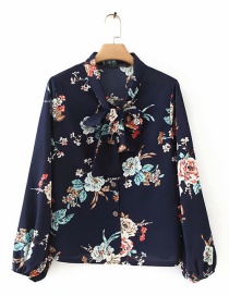 Fashion Navy Bow Flower Print Shirt