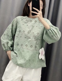 Fashion Green Embroidered Cutout Shirt