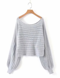 Fashion Gray Slit-neck Open-knit Sweater