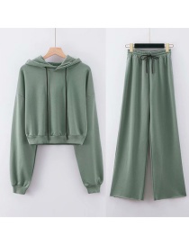 Fashion Green Hoodie + Lace Pants Set