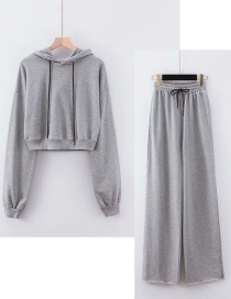 Fashion Light Gray Hoodie + Lace Pants Set