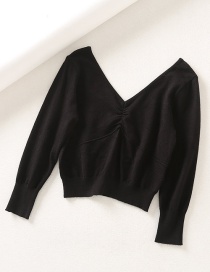 Fashion Black Hollow Love Mesh V-neck Sweater