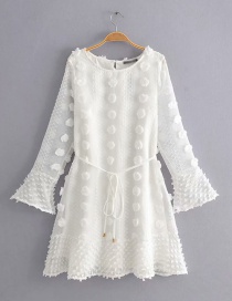 Fashion White Pompom Ruffled Lace Dress