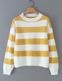 Fashion Yellow Striped Crew Neck Sweater