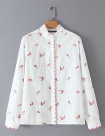Fashion Pink Flowers Embroidered Embroidered Lace Collar Shirt