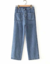 Fashion Blue Washed Double-pocket Straight Jeans