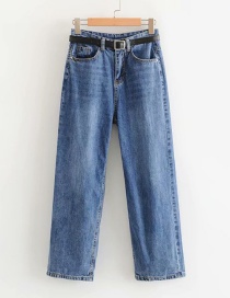 Fashion Blue Washed Mop Belt Jeans