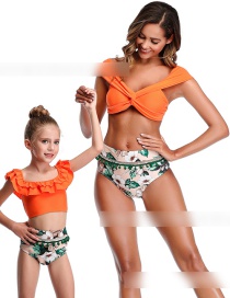 Fashion Orange Cross Knotted Ball Trimmed Swimsuit For Children