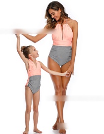 Fashion Orange Halter Stitching Contrast Color Pleated One-piece Swimsuit For Children