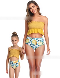 Fashion Yellow Pleated High Waist Ruffle Split Swimsuit Split