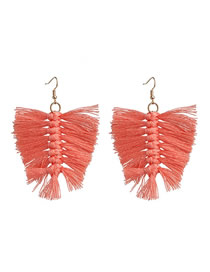 Fashion Pink Wool Geometric Tassel Earrings