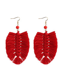 Fashion Crimson Wool Geometric Tassel Earrings