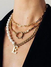 Fashion Golden Letter Ring Multilayer Pearl Necklace