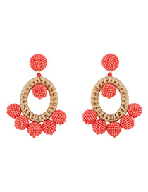 Fashion Pink Rice Beads Rattan Geometric Earrings