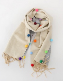 Fashion Beige Color Matching Reversible Cashmere Ball Fringed Children Scarf