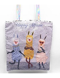 Fashion Three Alpacas Alphabet Alpaca Sequined Crossbody Bag