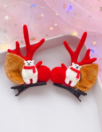 Fashion Little White Bear With Red Antlers 1 Pair Christmas Bear Antlers Hair Clip Set