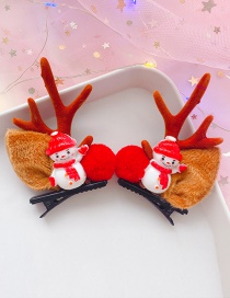 Fashion Little Snowman Brown Antlers 1 Pair Christmas Snowman Antlers Hair Clip Set