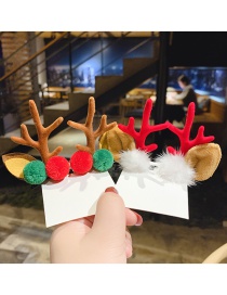 Fashion Double Ball Brown + Ear Red (2 Pairs) Ear Antlers Hair Clip Set