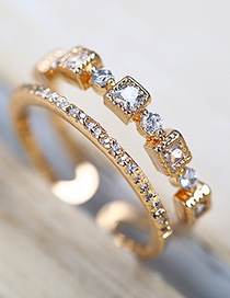 Fashion Golden Zircon Square Diamond Two-slit Open Ring