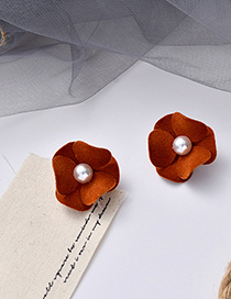 Fashion Brown Flocked Flower Pearl Stud Earrings