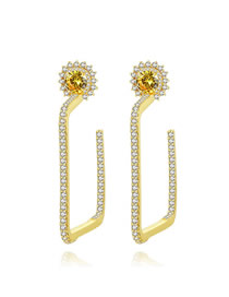 Fashion Golden Flower Square Earrings With Diamonds