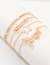 Fashion Golden Pin Pentagram Alphabet Bracelet Set