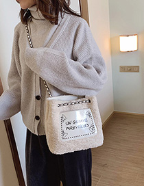 Fashion White Plush Stitched Printed Chain Shoulder Bag