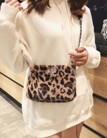 Fashion Brown Plush Leopard Chain Shoulder Bag