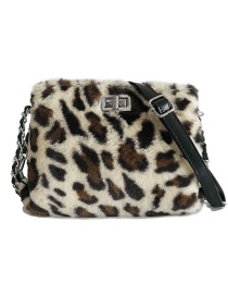 Fashion Khaki Plush Leopard Chain Shoulder Bag