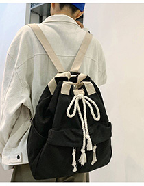 Fashion Black Strap Pocket Drawstring Backpack