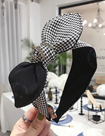 Fashion Black Houndstooth Knotted Bow Hoop With Diamonds