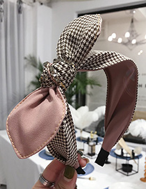 Fashion Pink Houndstooth Knotted Bow Hoop With Diamonds
