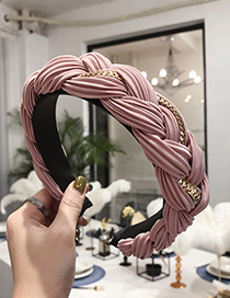 Fashion Pink Pleated Alloy Chain Twist Braids Wide Edge Hair Hoop