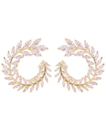 Fashion Round Leaf White Diamond C-shaped Earrings With Diamonds