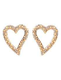 Fashion White Pearl Love Heart Pierced Earrings With Diamonds