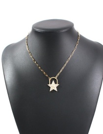Fashion Golden Pentagram Chain Necklace With Diamonds