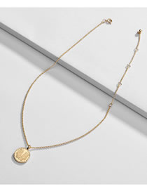 Fashion Golden Alloy Embossed Round Leaf Necklace