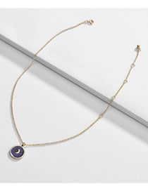 Fashion Purple Alloy Dripping Round Moon Necklace