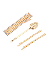 Fashion Golden Geometric Diamond Conch Clip Set