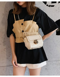 Fashion White Chain Lock Embroidered Shoulder Bag
